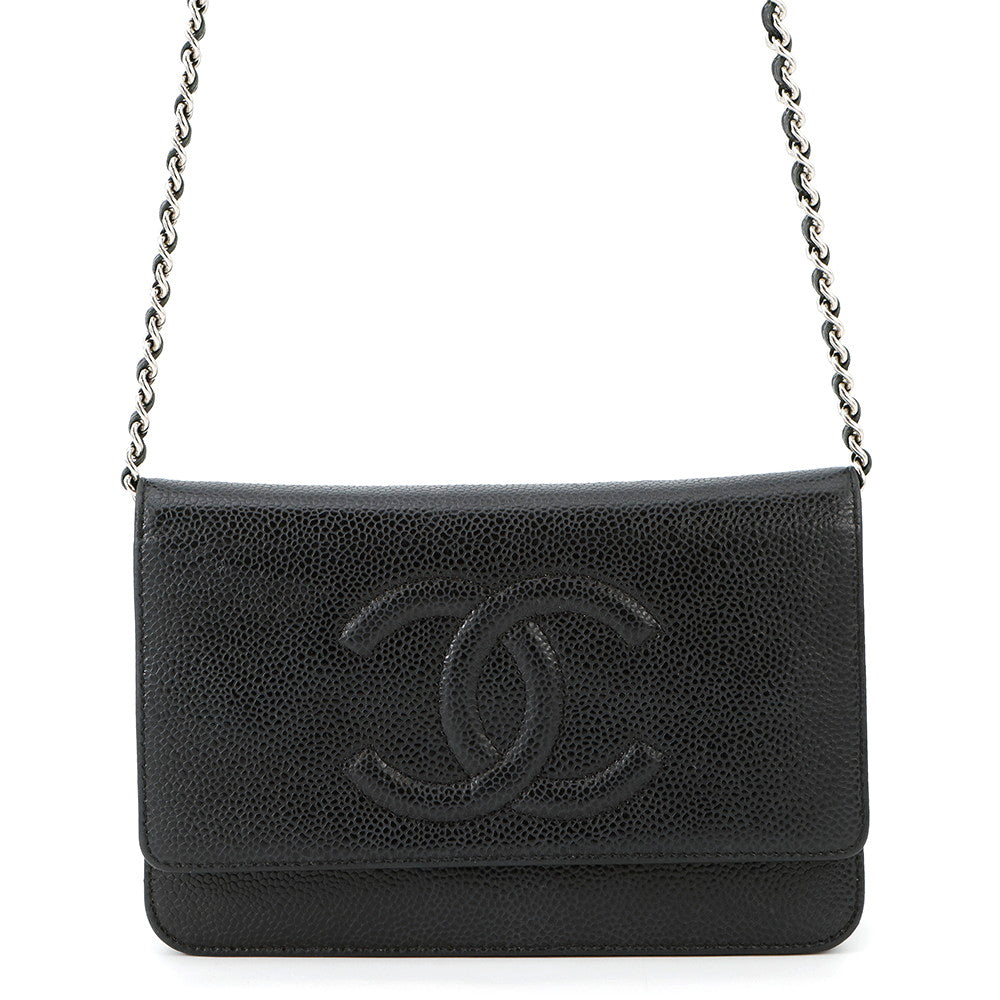 CHANEL ★CC Logo Chain Wallet BlackA48654 Caviar Leather