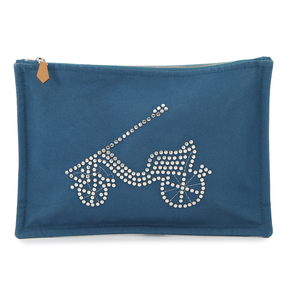 HERMES ★VelocipediSt Pouch Blue Cotton100%