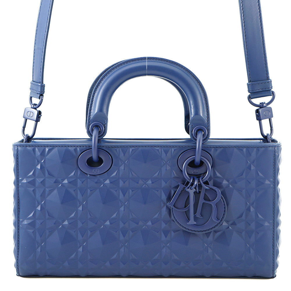 Dior ★Lady D Joy Cannage 2-Way Bag NavyM0540INEA Leather Size Medium