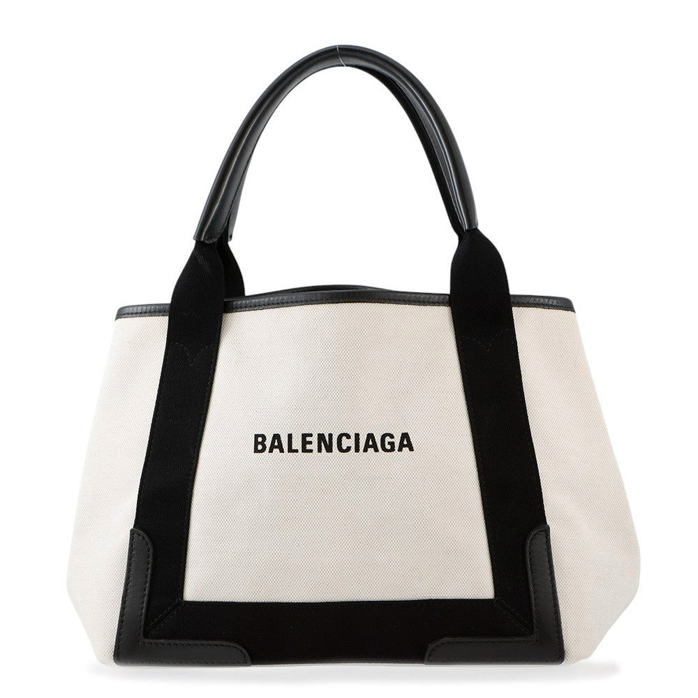 BALENCIAGA ★Navy Cabas Natural/Black339933 Canvas Leather Size S