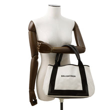 Load image into Gallery viewer, BALENCIAGA Navy Kabas Natural/Black339933 Canvas Leather Size S
