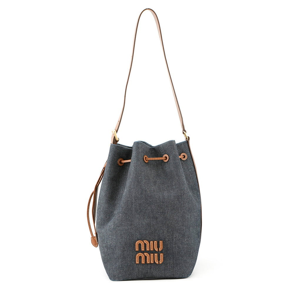 MIUMIU Bucket bag Navy/Brown5BE089 Denim Leather