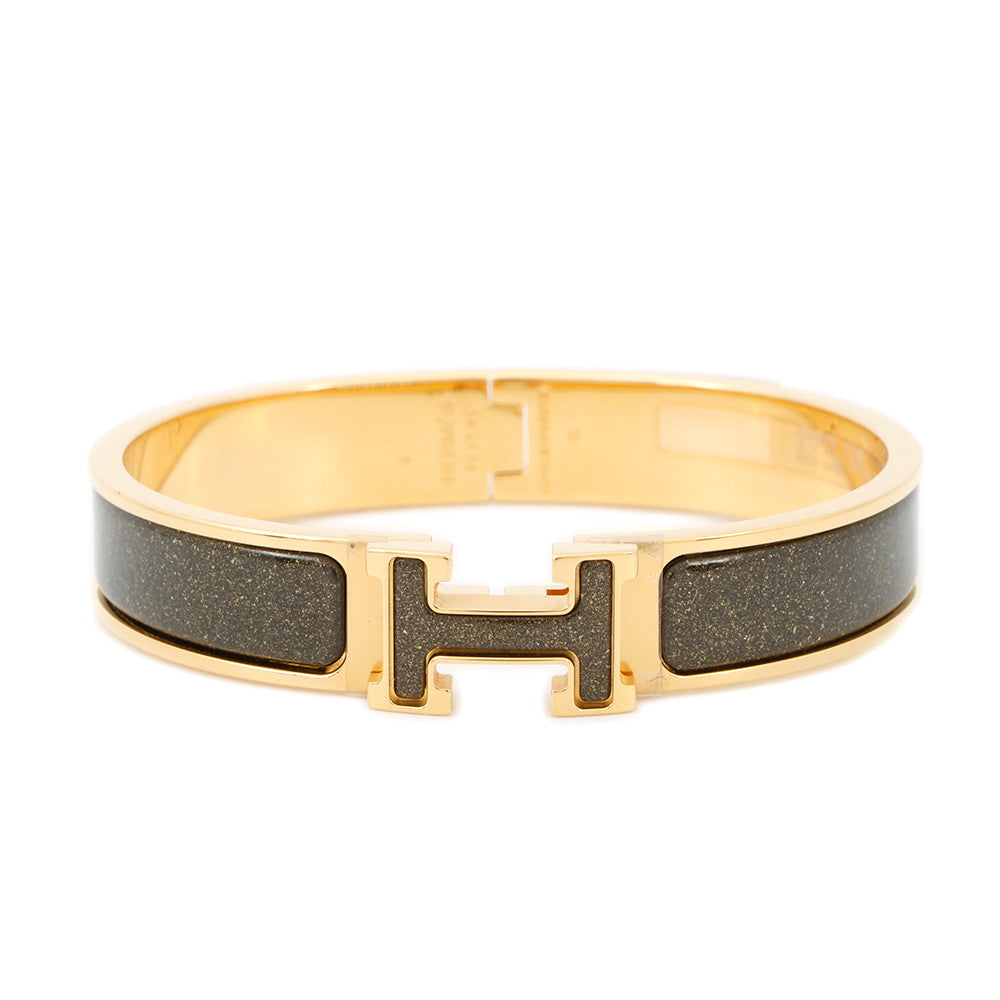 HERMES Clic crack Size PM Noir・Dore Metal Enamel Glitter