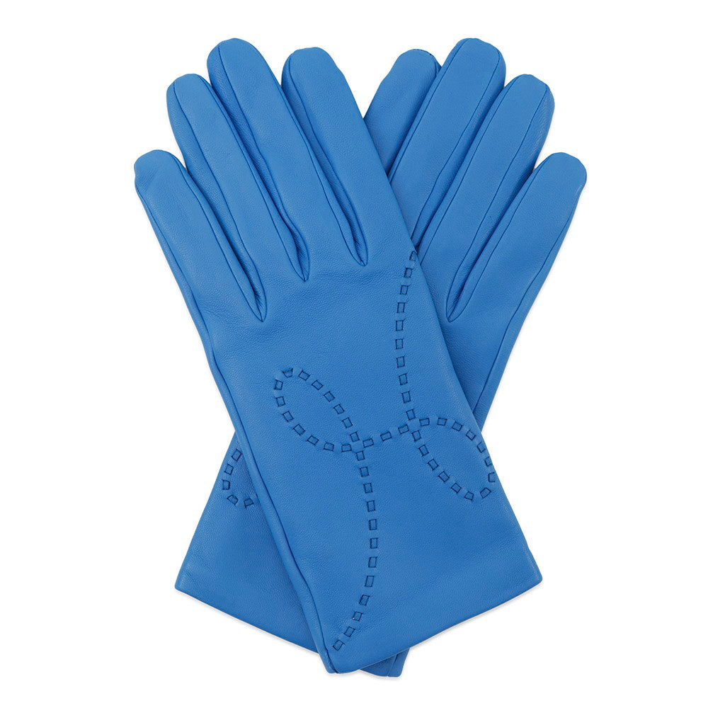 HERMES Gloves Lisbon Blue Agate Lambskin Size 7