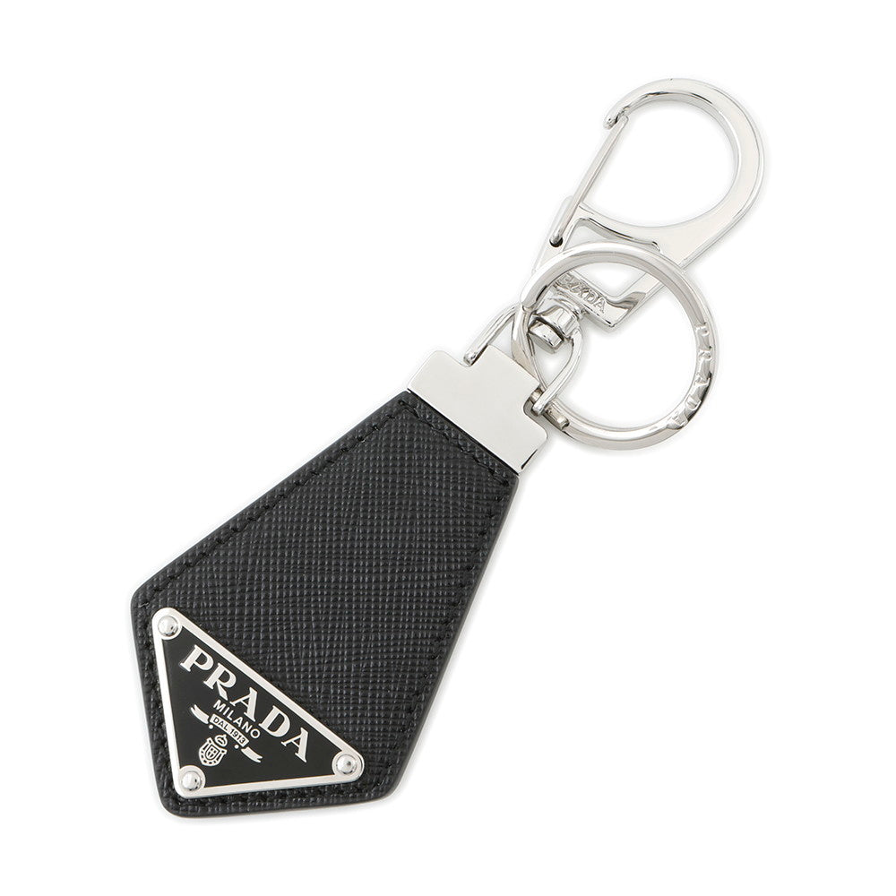 PRADA Saffiano Leather Triangle Logo Key Ring Black2PP041 Leather