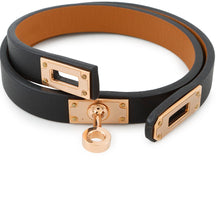Load image into Gallery viewer, HERMES Double Tour Bracelet Size T2 Black Swift Leather
