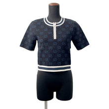 将图像加载到图库查看器中，GUCCI GG Stretch Shot Knitted Fabric Size S Navy756991 Rayon63% Nylon21% Polyester13% Polyurethane3%
