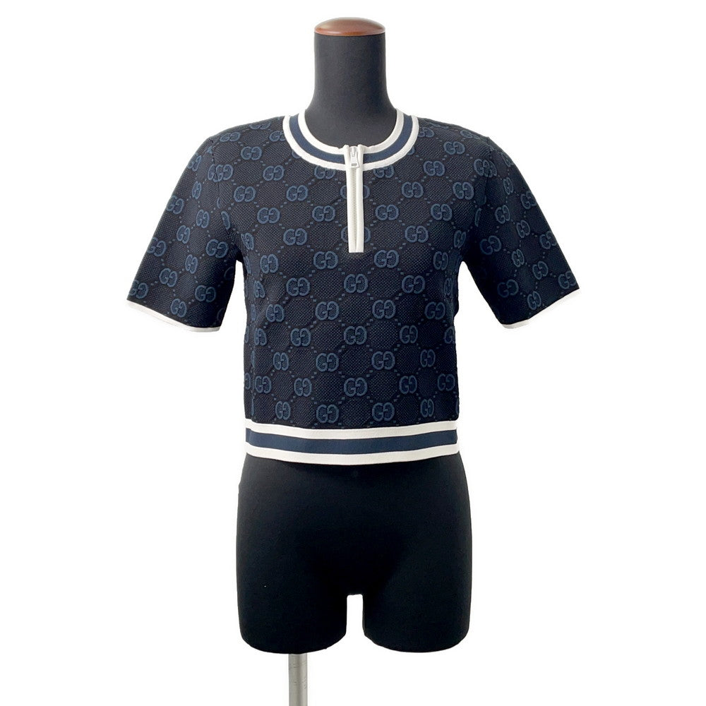 GUCCI GG Stretch Shot Knitted Fabric Size S Navy756991 Rayon63% Nylon21% Polyester13% Polyurethane3%