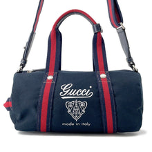 将图像加载到图库查看器中，GUCCI Printed Canvas Small Duffle Bag Dark Blue816865 Canvas
