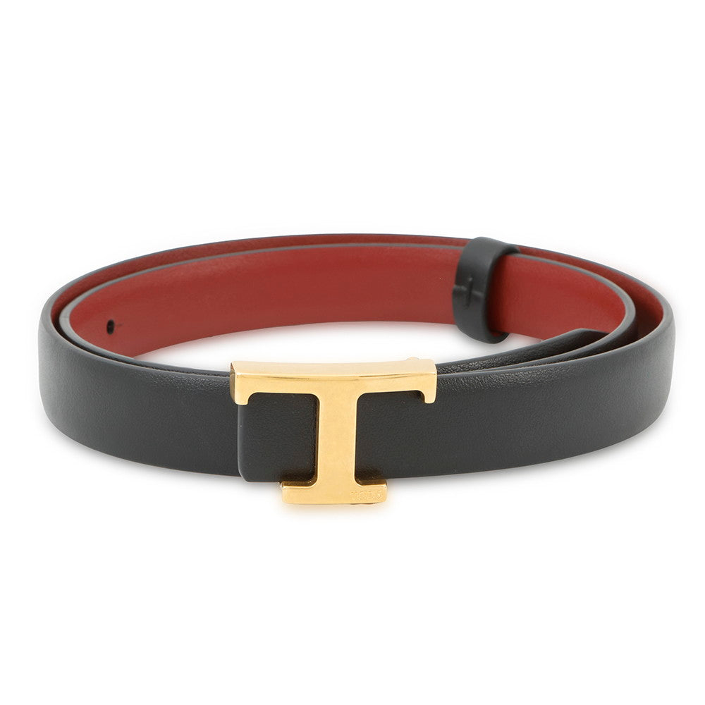 TOD’S T Timeless Leather Reversible Belt Black/RedXCWTSB30100RBR6077 Leather Size 75