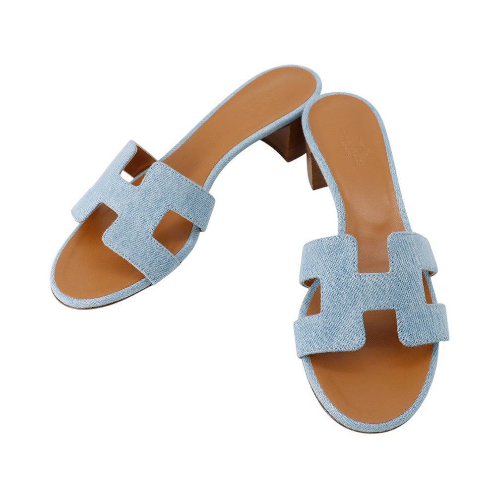 HERMES Oasis Blue Claire Denim Leather Size 37.5