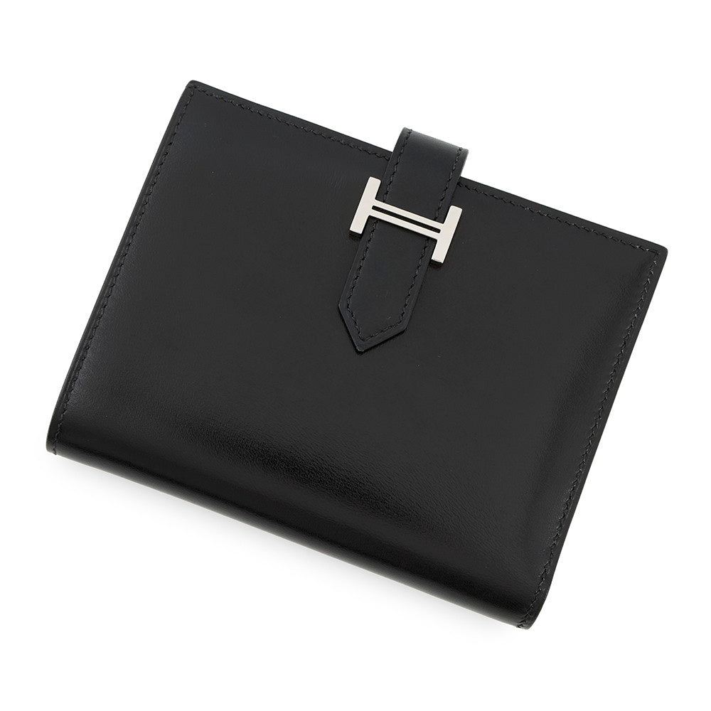 HERMES Bean compact Black Box Calf Leather