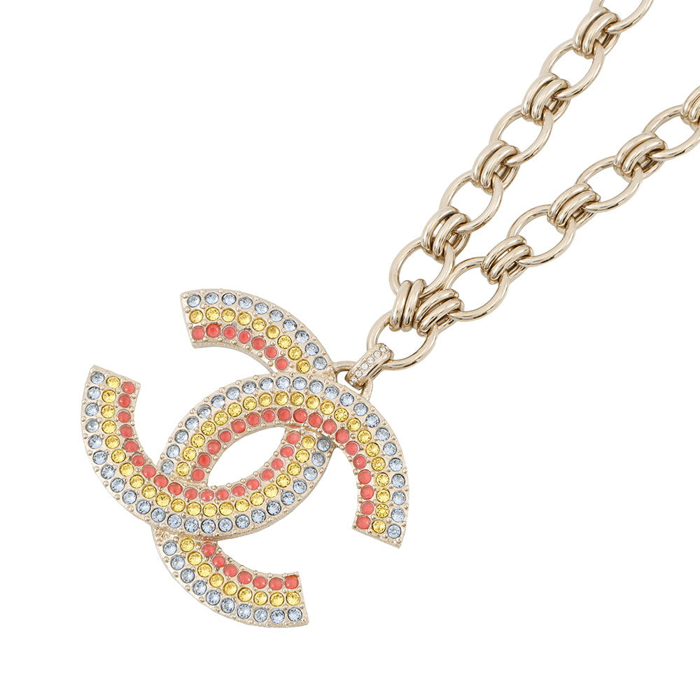 CHANEL CC Logo Rhinestone Necklace Multicolor Metal Rhinestone