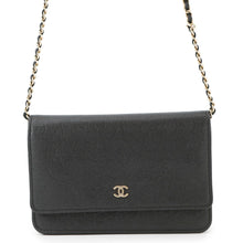 将图像加载到图库查看器中，CHANEL Camellia Chain Wallet BlackA47421 Caviar Leather
