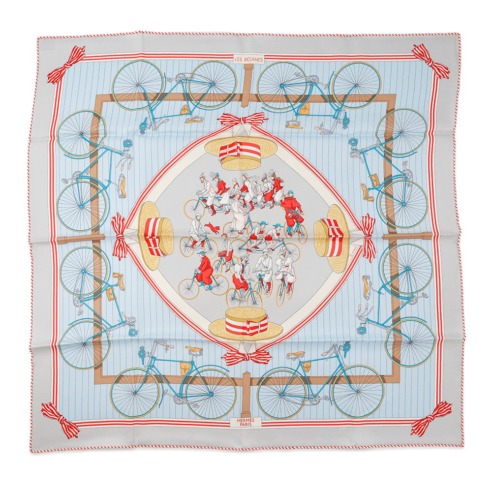 HERMES Carre Les becanes Rebecanes Size 70 Blue/Red/Multicolor Silk100%