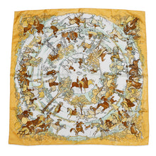 Load image into Gallery viewer, HERMES Carre LES AMAZONES Lady on Horseback Size 90 Yellow/Multicolor Silk100%
