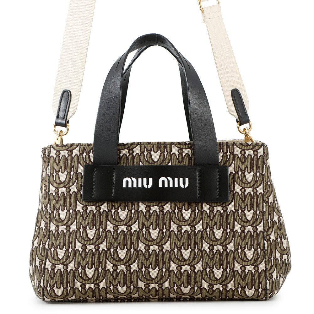 MIUMIU MIU EVERYWHERE 2way Handbag Japan Limited Edition Khaki/Beige5BA085 Canvas