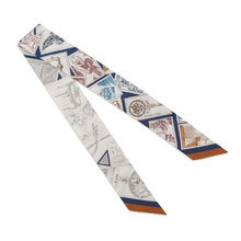 Load image into Gallery viewer, HERMES Twilly Fauve Stamp Enthusiast Blue・Marine / Creme / Caramel Silk100%
