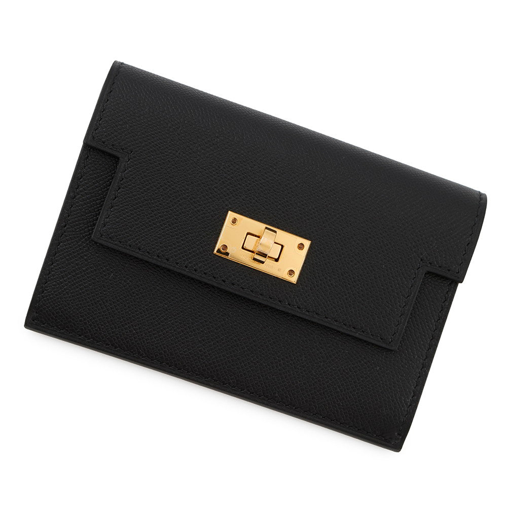 HERMES Kelly Pocket Slim Black Veau Madame