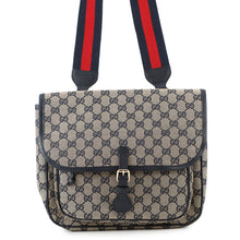 将图像加载到图库查看器中，GUCCI GG Canvas Children&#39;s Messenger Bag Navy/Beige793823 Canvas Leather
