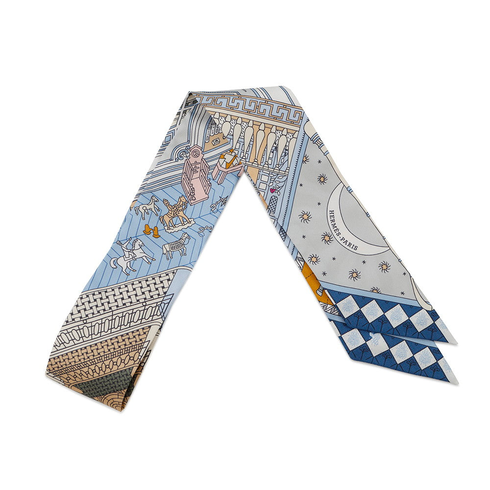 HERMES Twilly Objet de Curiosite Blue/Beige/Rose Poudre Silk100%
