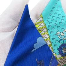 Load image into Gallery viewer, HERMES Twilly Maison des Carrés Jaune Vif/Blue Roy/Turquoise Silk100%
