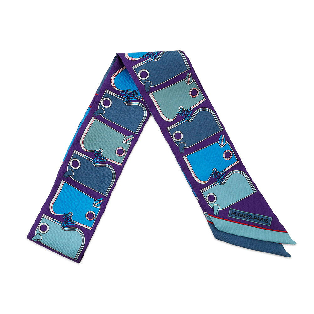 HERMES Twilly Camail Violet/Azur/Celadon Silk100%