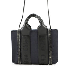 将图像加载到图库查看器中，Chloe Woody 2WAY Tote Bag Navy/BlackCHC23UP237 Canvas Leather Size Mini
