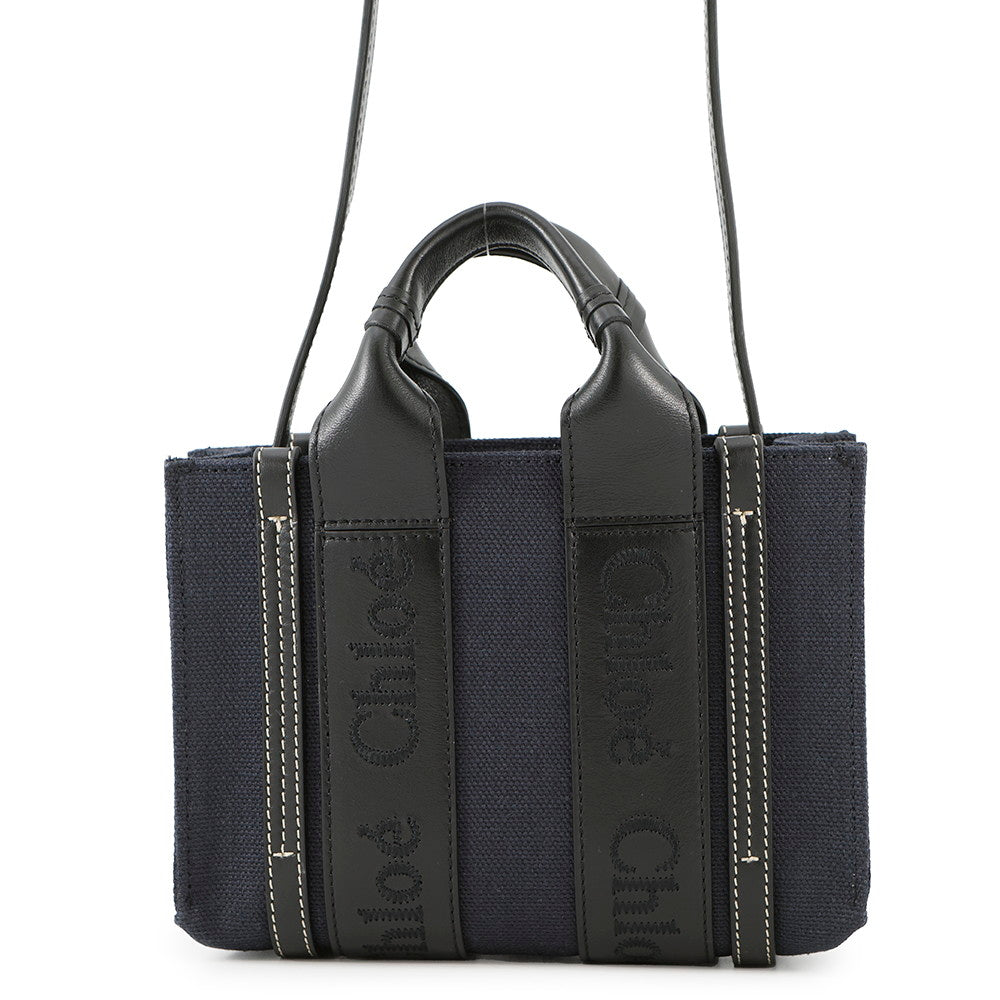 Chloe Woody 2WAY Tote Bag Navy/BlackCHC23UP237 Canvas Leather Size Mini