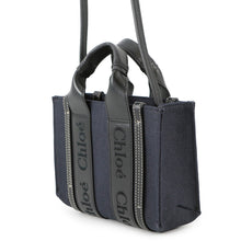 Load image into Gallery viewer, Chloe ★Woody 2WAY Tote Bag Navy/BlackCHC23UP237 Canvas Leather Size Mini
