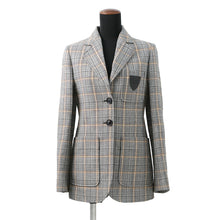 将图像加载到图库查看器中，LOUIS VUITTON Leather Trim Check Jacket Size 34 Gray/Black/OrangeRW232W Wool 43% Rayon 23% Cotton23% Linen 8% Nylon 3%
