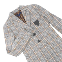 将图像加载到图库查看器中，LOUIS VUITTON Leather Trim Check Jacket Size 34 Gray/Black/OrangeRW232W Wool 43% Rayon 23% Cotton23% Linen 8% Nylon 3%

