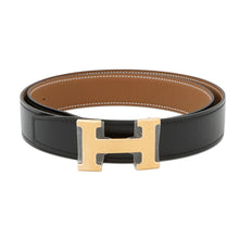 将图像加载到图库查看器中，HERMES Belt Buckle &quot;H&quot; &amp; Leather Belt (Kit) 32 Size 90 Black/Gold Box Calf Leather Togo Leather

