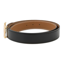将图像加载到图库查看器中，HERMES Belt Buckle &quot;H&quot; &amp; Leather Belt (Kit) 32 Size 90 Black/Gold Box Calf Leather Togo Leather
