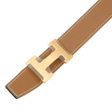 将图像加载到图库查看器中，HERMES Belt Buckle &quot;H&quot; &amp; Leather Belt (Kit) 32 Size 90 Black/Gold Box Calf Leather Togo Leather
