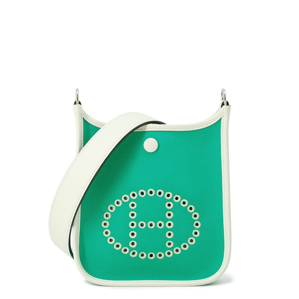 HERMES Neo Evelyne Menthe/Blue Azteque/Vert Fizz Toile Officier Swift Leather Size TPM