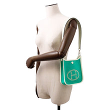 将图像加载到图库查看器中，HERMES Neo Evelyne Menthe/Blue Azteque/Vert Fizz Toile Officier Swift Leather Size TPM
