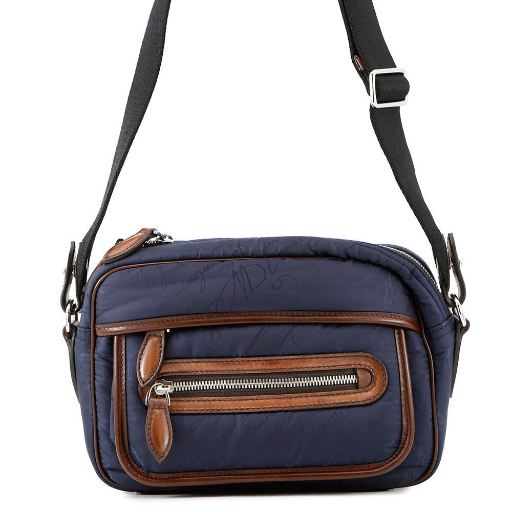 Berluti Calligraphy Scritto Messenger Bag Navy/Brown Nylon Leather