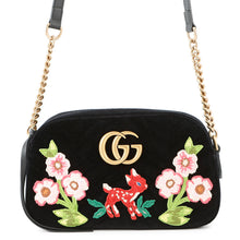 将图像加载到图库查看器中，GUCCI GG Marmont Bambi Chainshoulder Bag Black/Multicolor447632 Velour Leather
