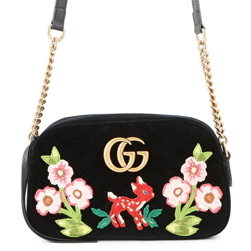 GUCCI GG Marmont Bambi Chainshoulder Bag Black/Multicolor447632 Velour Leather