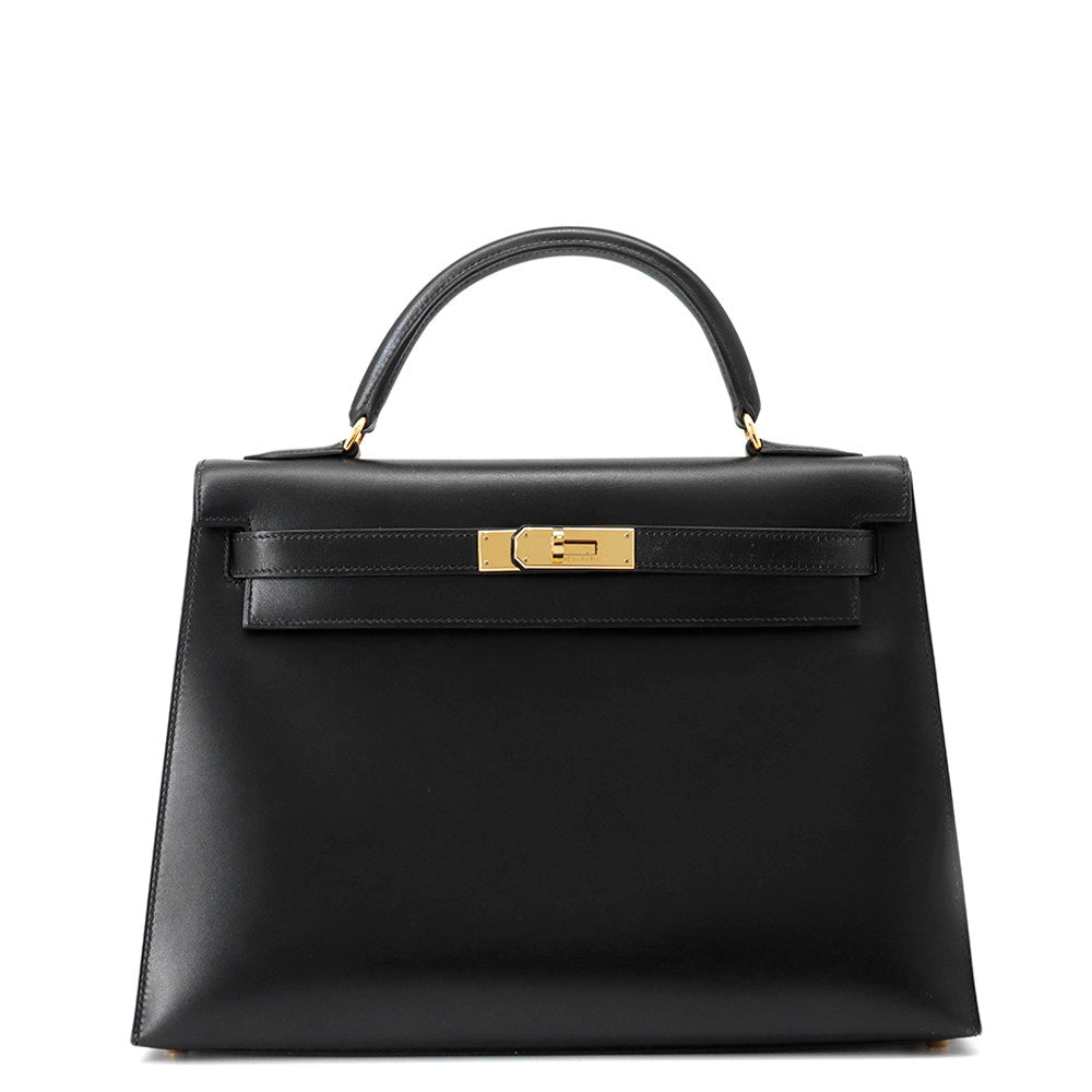 HERMES Kelly Sellier Black Box Calf Leather Size 32