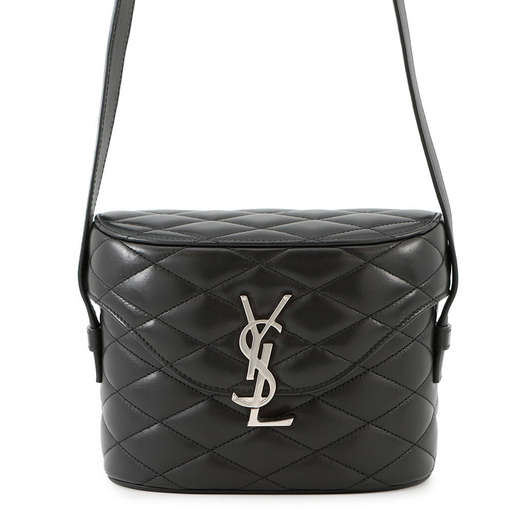 SAINT LAURENT PARIS June Box Shoulder Bag with YSL logo Black710298 Leather