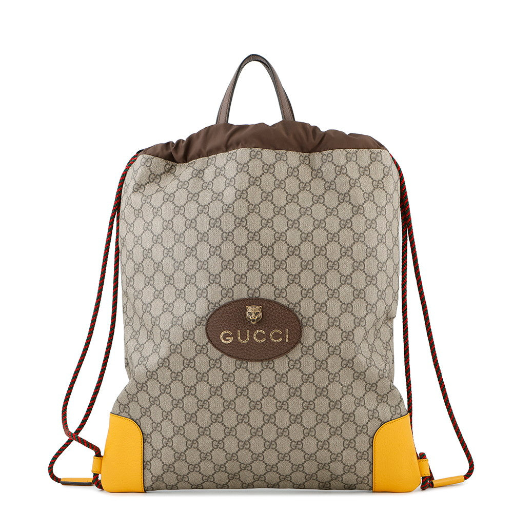 GUCCI ★GG Supreme DrawstringBag Brown473872 PVC Leather