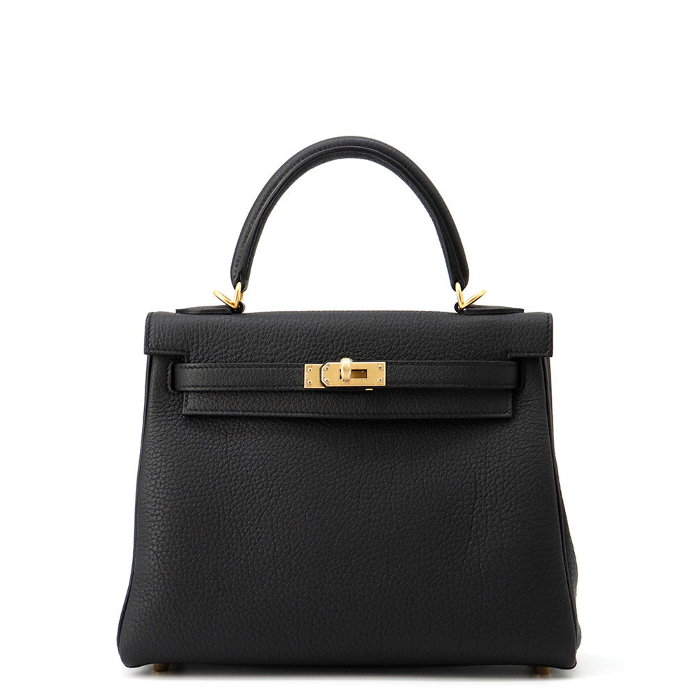 HERMES Kelly Retourne Black Togo Leather Size 25