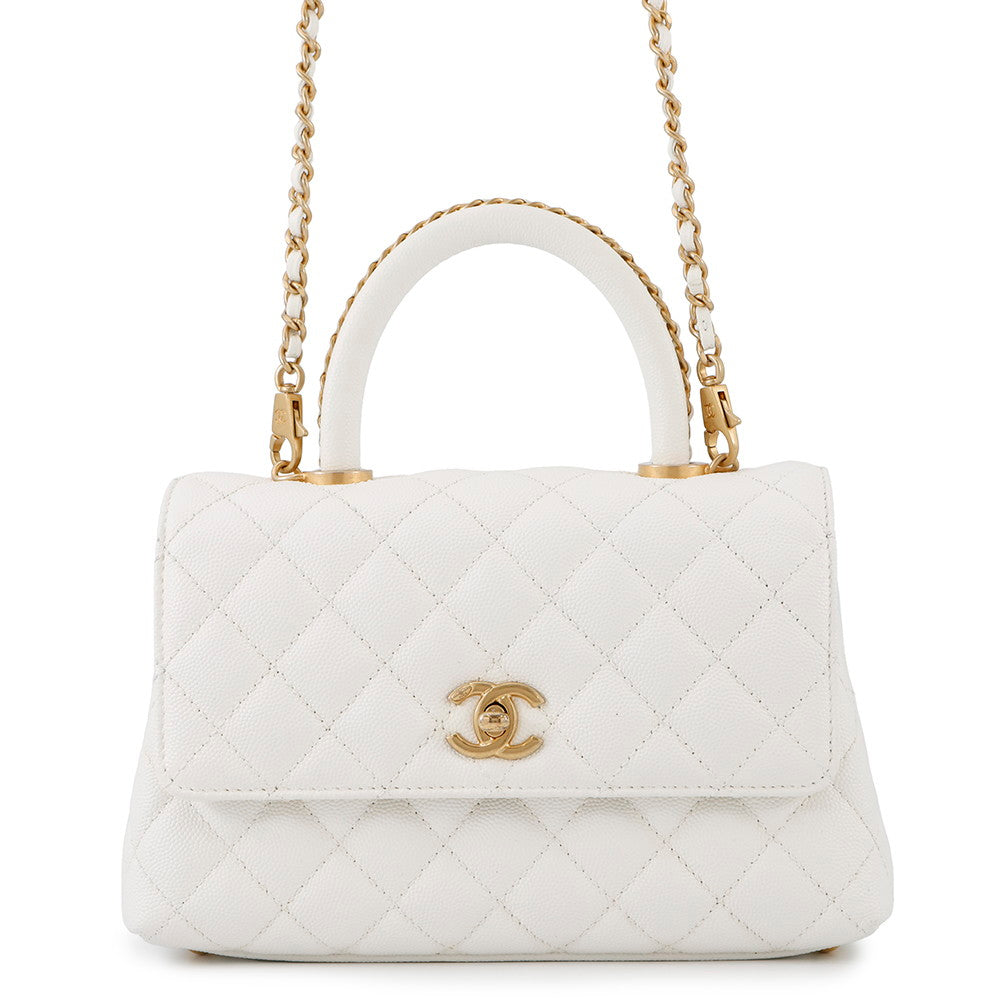 CHANEL Coco Handle 2WAY Handbag WhiteA92990 Caviar Leather Size XS
