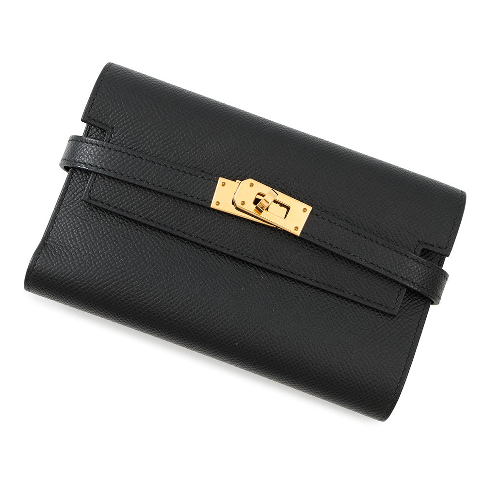 HERMES Kelly wallet Black Epsom