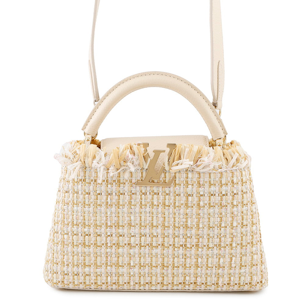 LOUIS VUITTON ★Capucines BeigeM22181 Tweed Raffia Cotton Ribbon Lurex Yarn Size BB