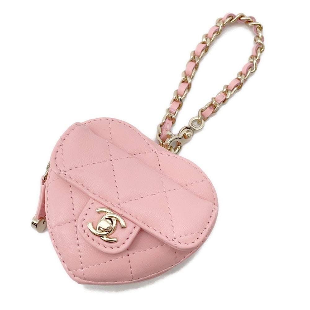 CHANEL ★Matelasse Mini Heart Bag Charm PinkAP4838 Lambskin