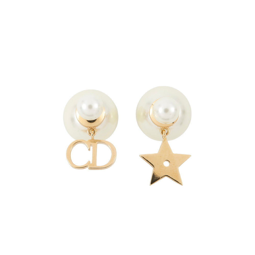 Dior CD Star Earrings Faux Pearl Gold Plated