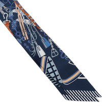 Load image into Gallery viewer, HERMES Twilly &quot;Saddlemaker&#39;s Bouquet&quot; Marine / White / BeigeH062842S Silk100%
